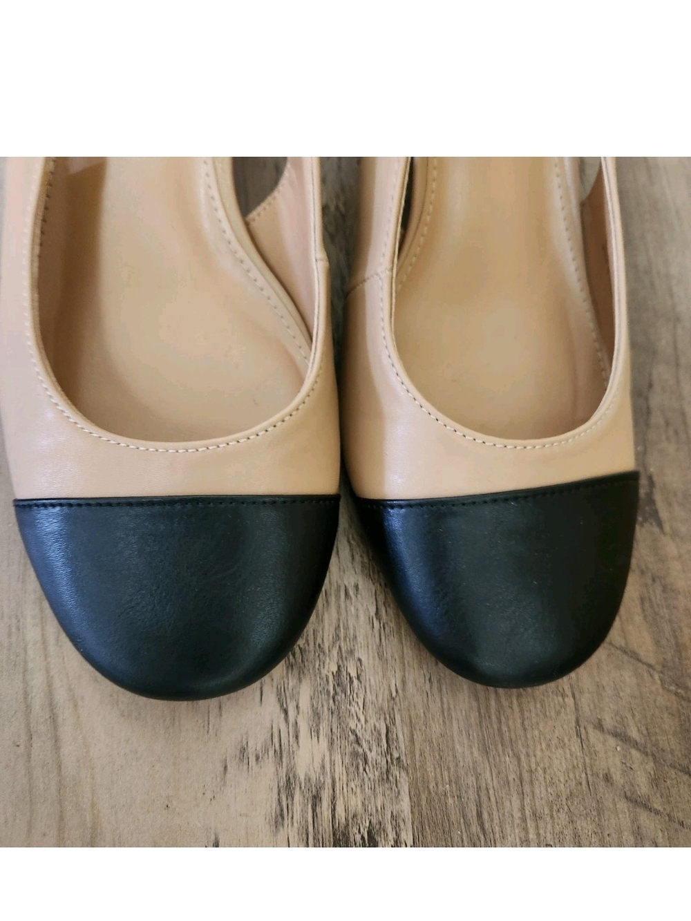 Madden Girl Kiitty Slingback Block Heel Pumps Beige Black Cap Toe Women 9.5 M - Picture 12 of 16